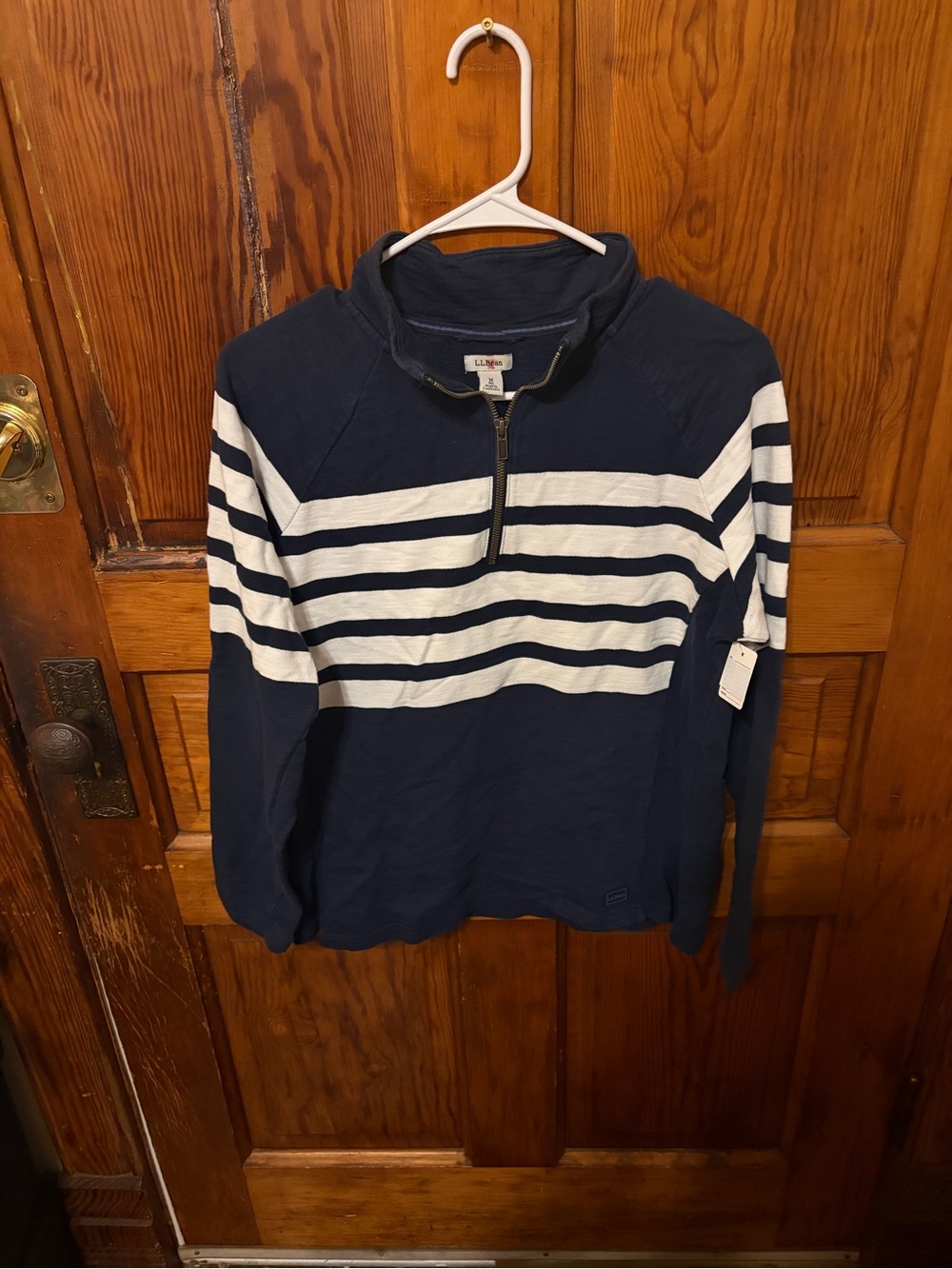 L.L. Bean Women's Navy Striped Half-Zip Sweater
